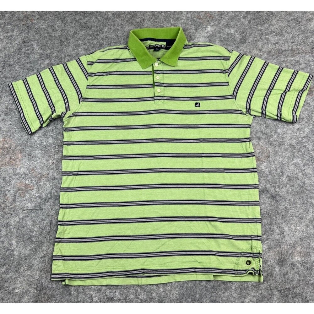 Sperry Top-Sider Polo Shirt Mens Striped Green & Blue Golf Boating XL